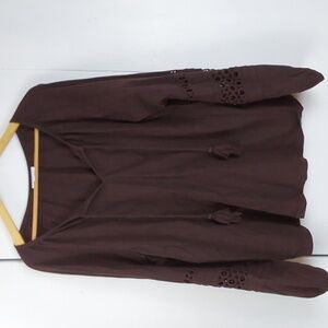 Charter Club Chocolate Brown boho Peasant Tassel Top Eyelets Neutral Sz.2X